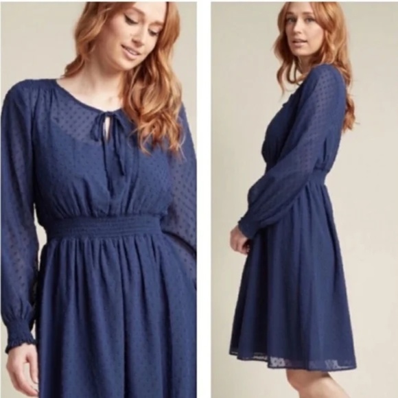 ModCloth Smocked Waist Swiss Dot Dress Size 2X - Picture 1 of 5